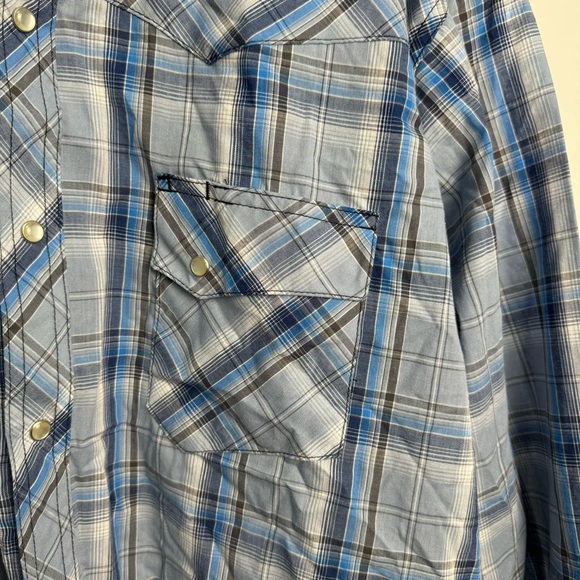 Wrangler Men’s Blue Plaid Pearl Snap Long Sleeve Western Wrancher Shirt 2XL - Picture 8 of 8